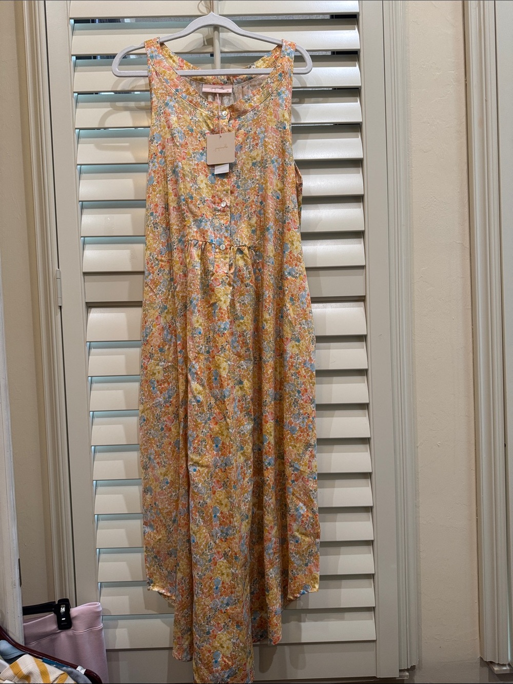 Papinelle Ella Sleeveless Scoop Neck Lightweight Voile Floral Button-Front
